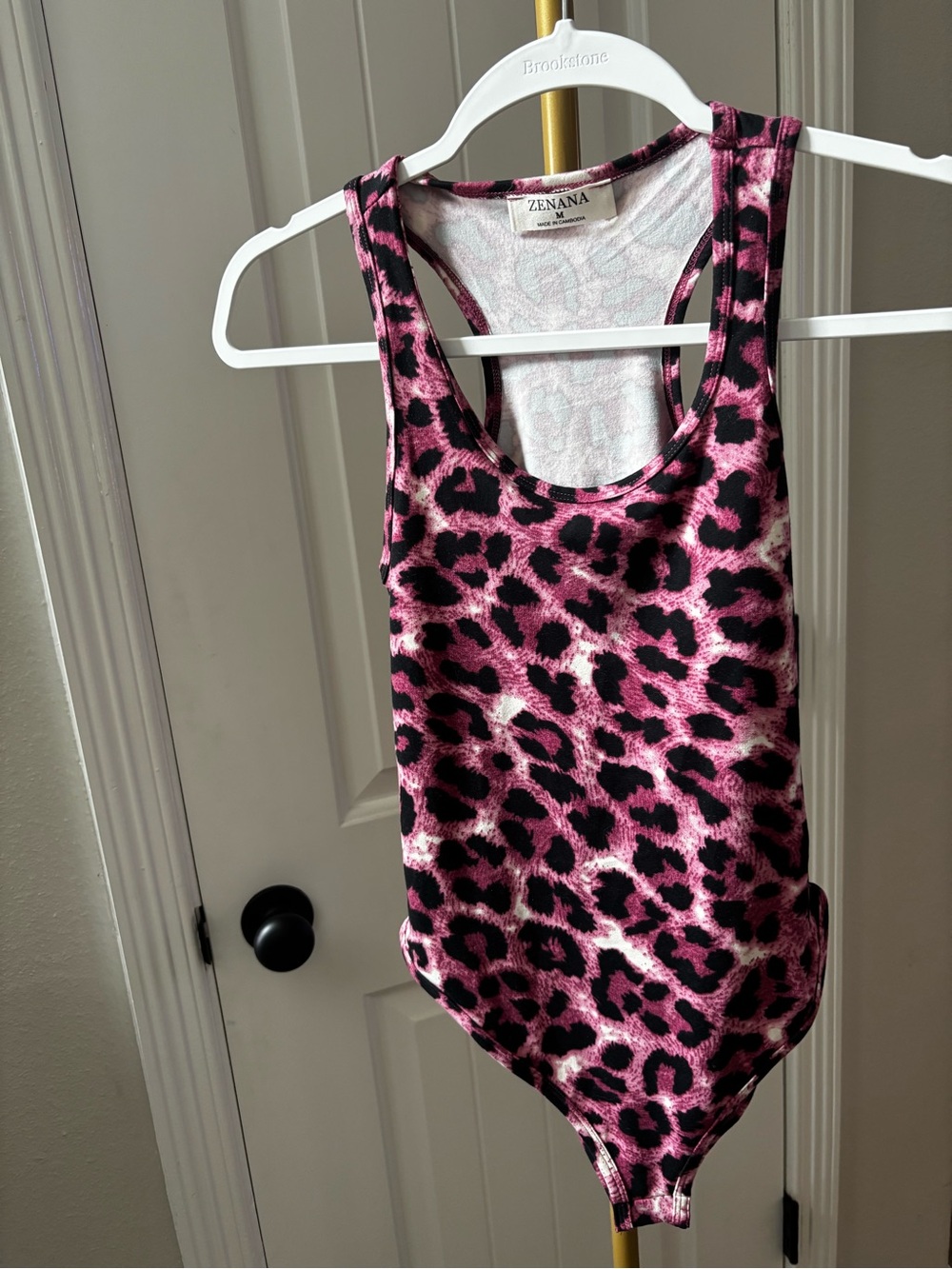 Zenana Outfitters Pink and Black Leopard Print Bodysuit